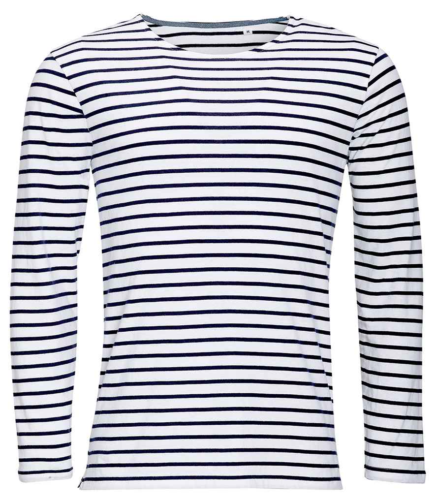 SOL'S Marine Long Sleeve Striped T-Shirt - White/Navy