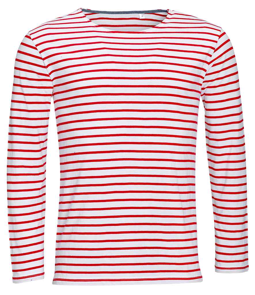SOL'S Marine Long Sleeve Striped T-Shirt - White/Red