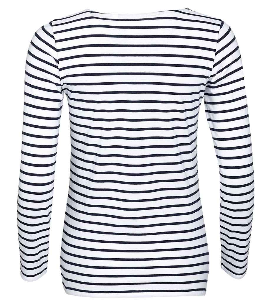 SOL'S Ladies Marine Long Sleeve Striped T-Shirt - White/Navy