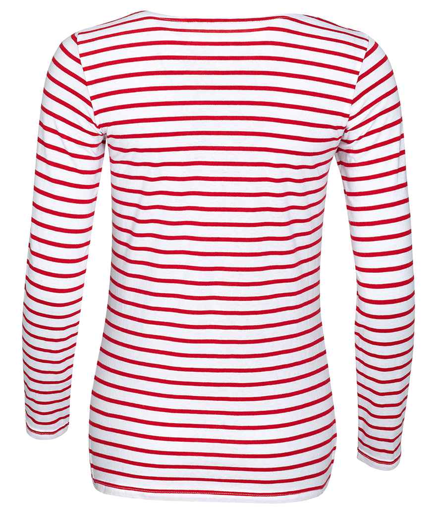 SOL'S Ladies Marine Long Sleeve Striped T-Shirt - White/Red