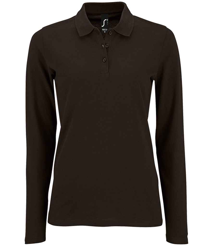 SOL'S Ladies Perfect Long Sleeve Piqué Polo Shirt - Black