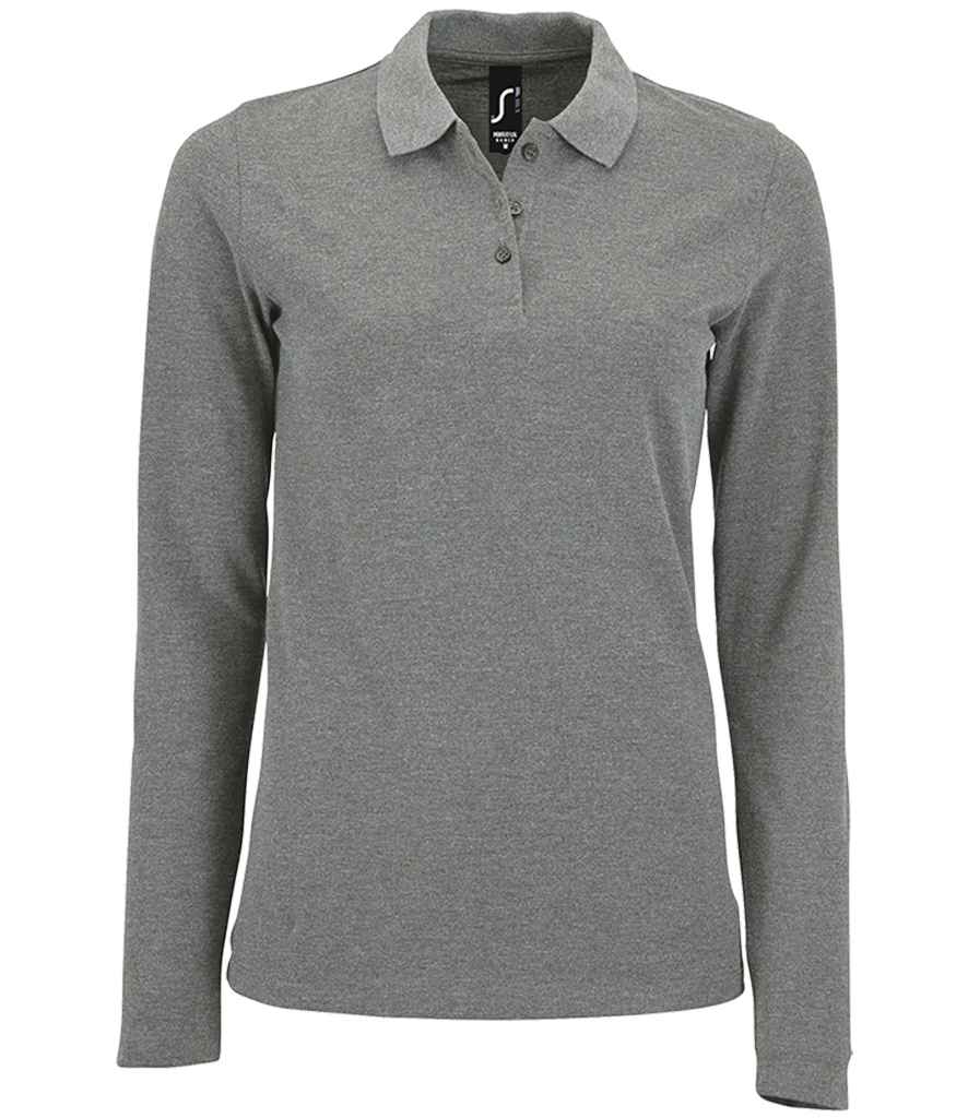 SOL'S Ladies Perfect Long Sleeve Piqué Polo Shirt - Grey Marl