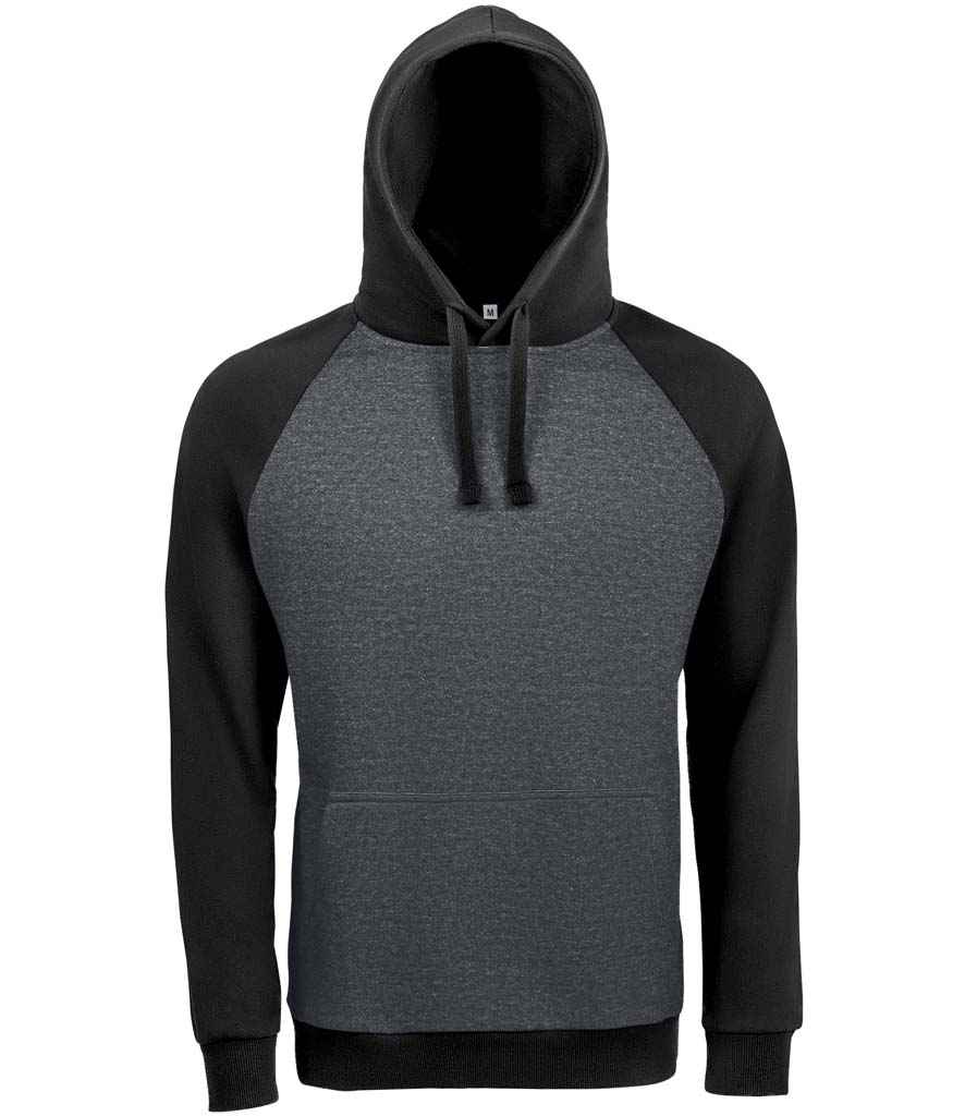 SOL'S Unisex Seattle Contrast Raglan Hoodie - Charcoal Marl/Black
