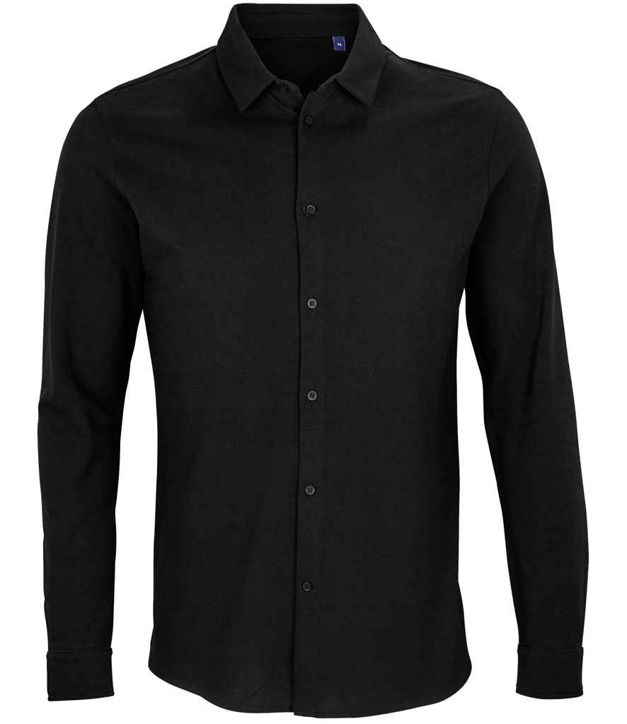 NEOBLU Basile Organic Cotton Long Sleeve Piqué Shirt - Deep Black