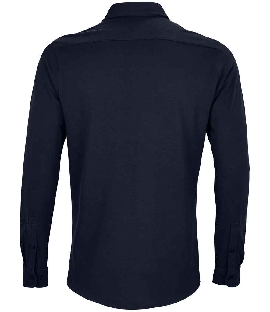 NEOBLU Basile Organic Cotton Long Sleeve Piqué Shirt - Night Blue