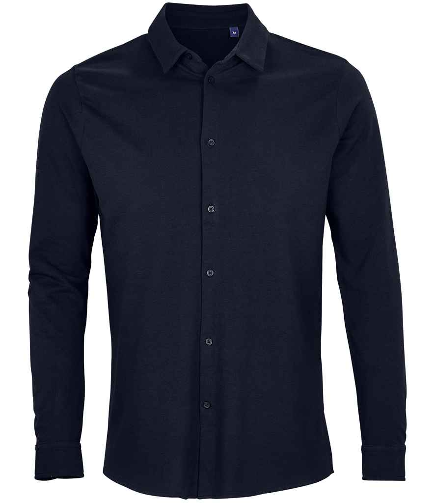 NEOBLU Basile Organic Cotton Long Sleeve Piqué Shirt - Night Blue