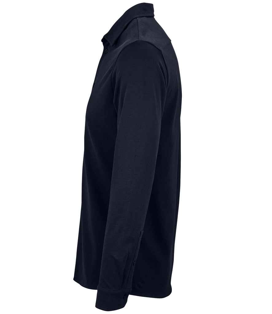 NEOBLU Basile Organic Cotton Long Sleeve Piqué Shirt - Night Blue