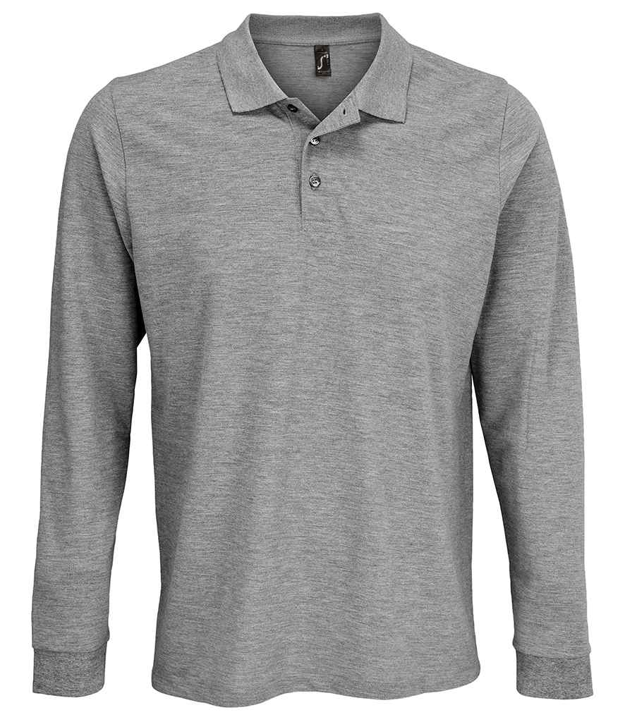 SOL'S Unisex Prime Long Sleeve Piqué Polo Shirt - Grey Marl