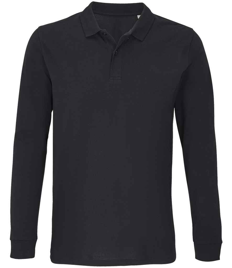 SOL'S Unisex Planet Long Sleeve Piqué Polo Shirt - Black