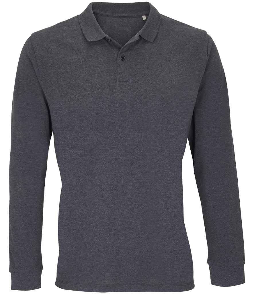 SOL'S Unisex Planet Long Sleeve Piqué Polo Shirt - Charcoal Marl