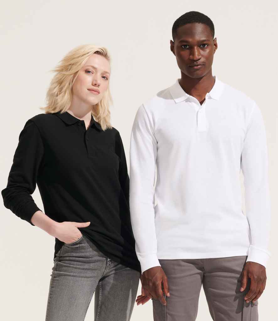SOL'S Unisex Planet Long Sleeve Piqué Polo Shirt - White