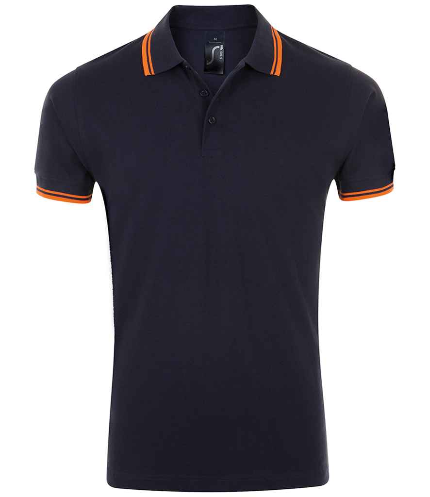SOL'S Pasadena Tipped Cotton Piqué Polo Shirt - French Navy/Neon Orange