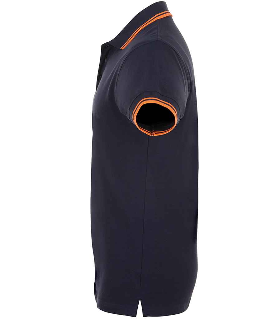 SOL'S Pasadena Tipped Cotton Piqué Polo Shirt - French Navy/Neon Orange