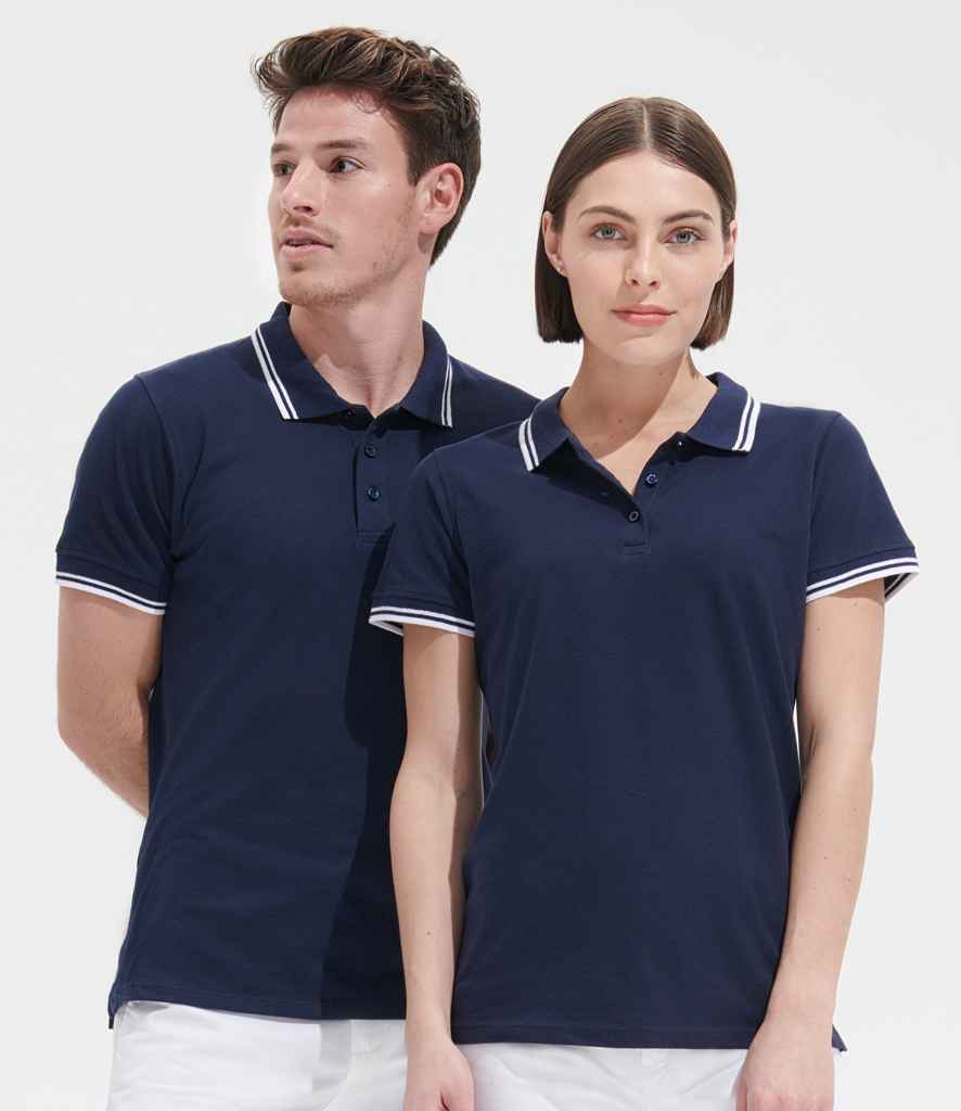 SOL'S Pasadena Tipped Cotton Piqué Polo Shirt - French Navy/White