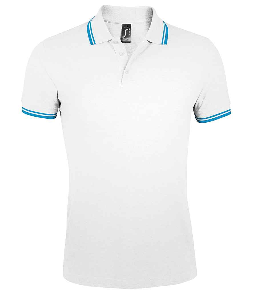 SOL'S Pasadena Tipped Cotton Piqué Polo Shirt - White/Aqua