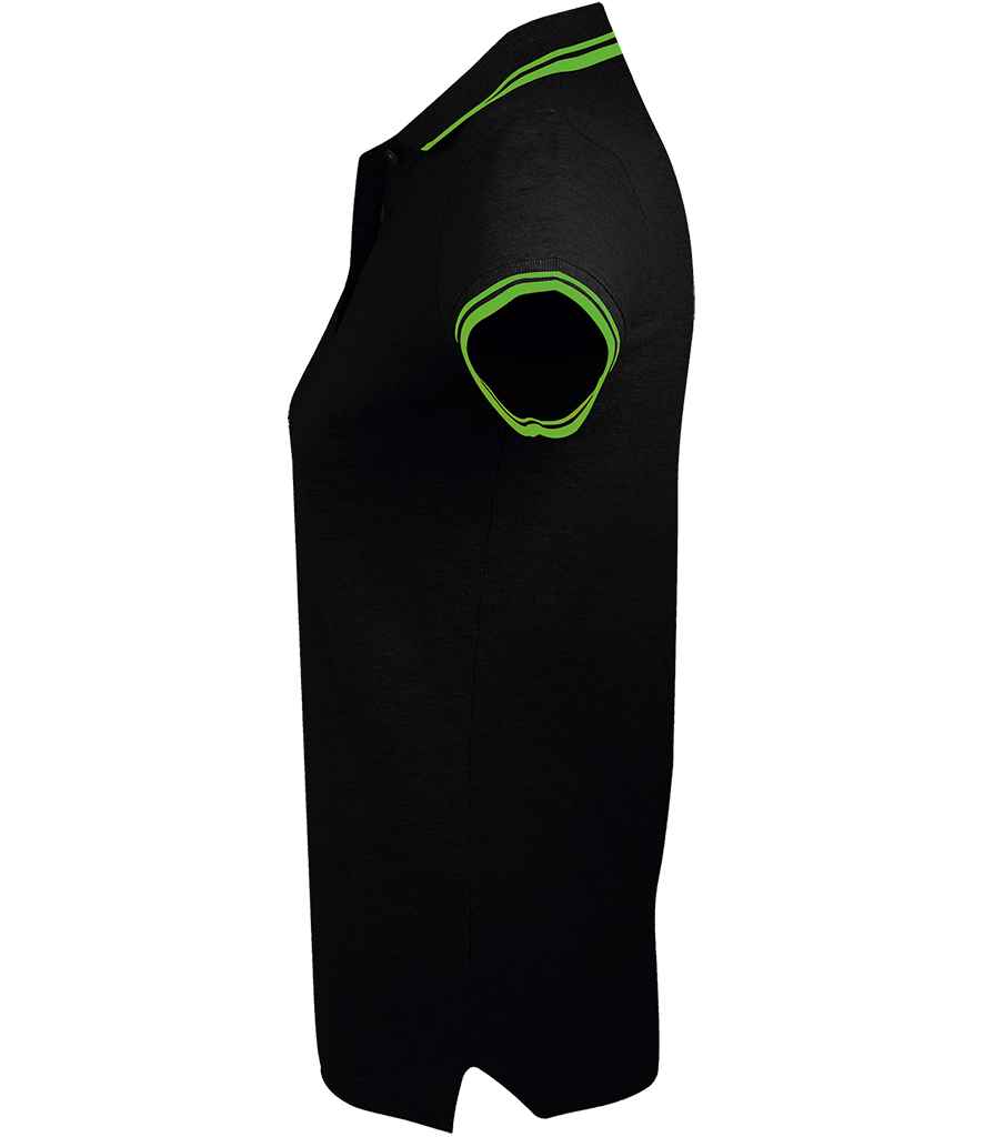 SOL'S Ladies Pasadena Tipped Cotton Piqué Polo Shirt - Black/Lime Green