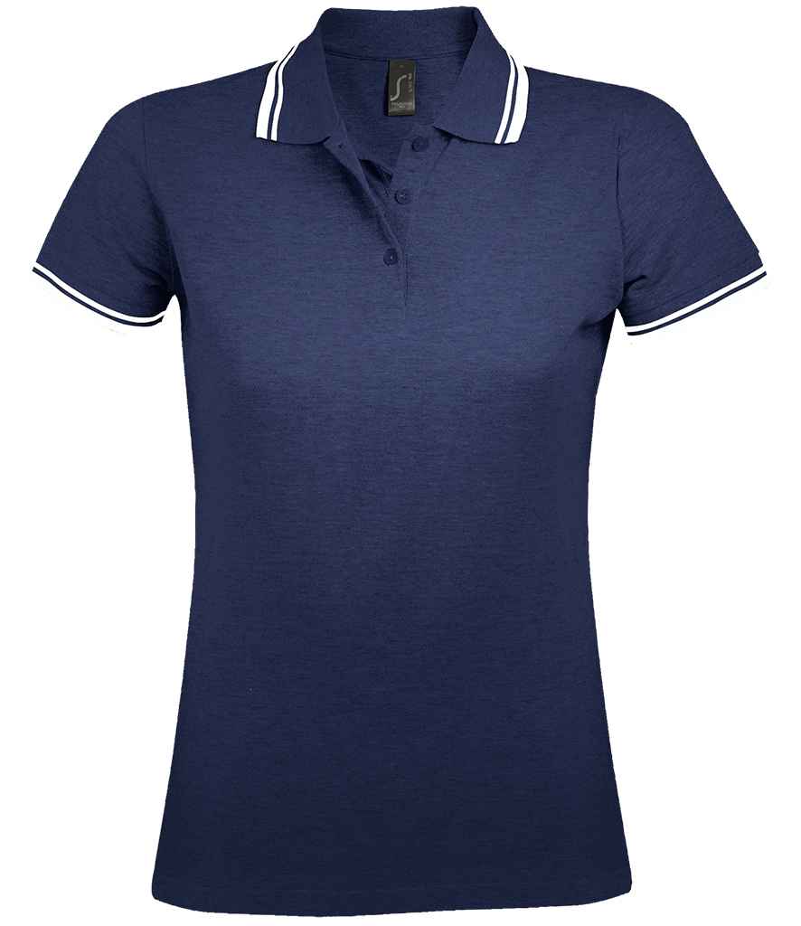 SOL'S Ladies Pasadena Tipped Cotton Piqué Polo Shirt - French Navy/White