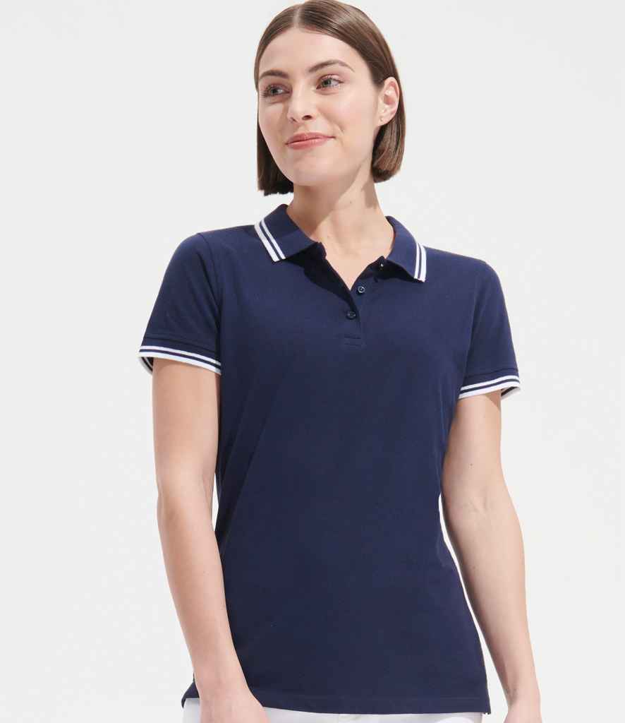 SOL'S Ladies Pasadena Tipped Cotton Piqué Polo Shirt - French Navy/White
