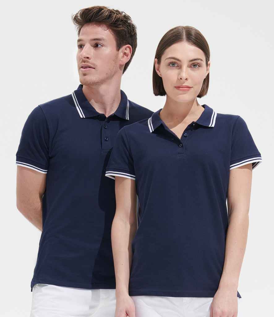 SOL'S Ladies Pasadena Tipped Cotton Piqué Polo Shirt - French Navy/White