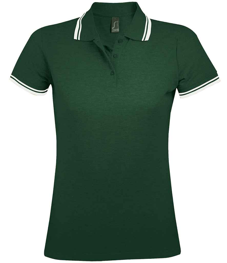 SOL'S Ladies Pasadena Tipped Cotton Piqué Polo Shirt - Forest Green/White