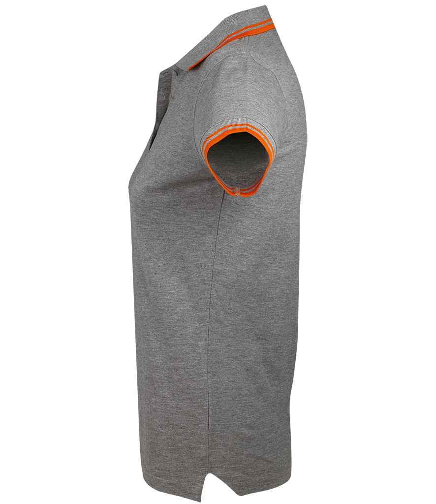 SOL'S Ladies Pasadena Tipped Cotton Piqué Polo Shirt - Grey Marl/Orange