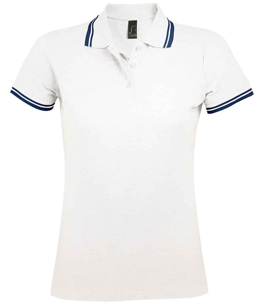 SOL'S Ladies Pasadena Tipped Cotton Piqué Polo Shirt - White/Navy