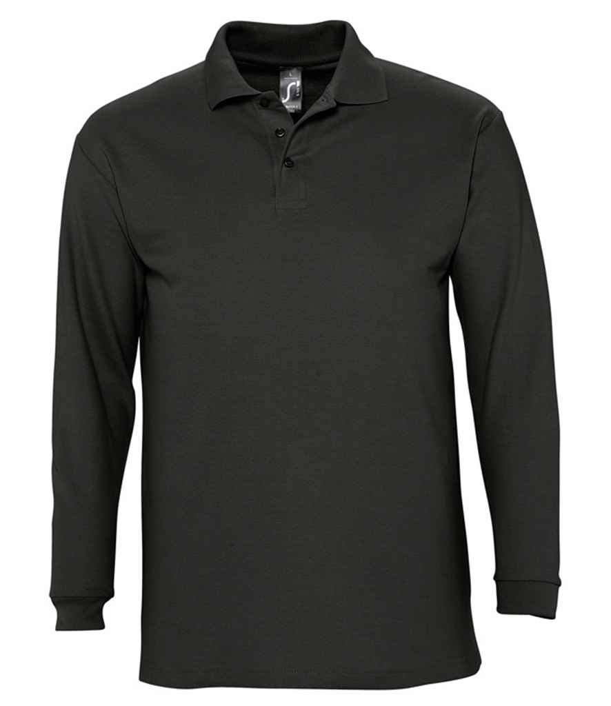 SOL'S Winter II Long Sleeve Cotton Piqué Polo Shirt - Black