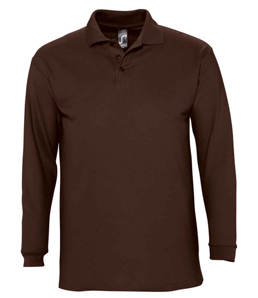 SOL'S Winter II Long Sleeve Cotton Piqué Polo Shirt - Chocolate