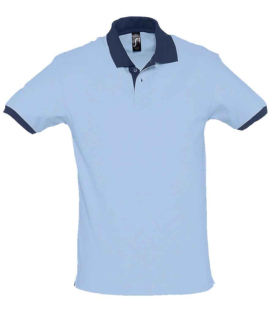 SOL'S Prince Contrast Cotton Piqué Polo Shirt - Sky Blue/French Navy