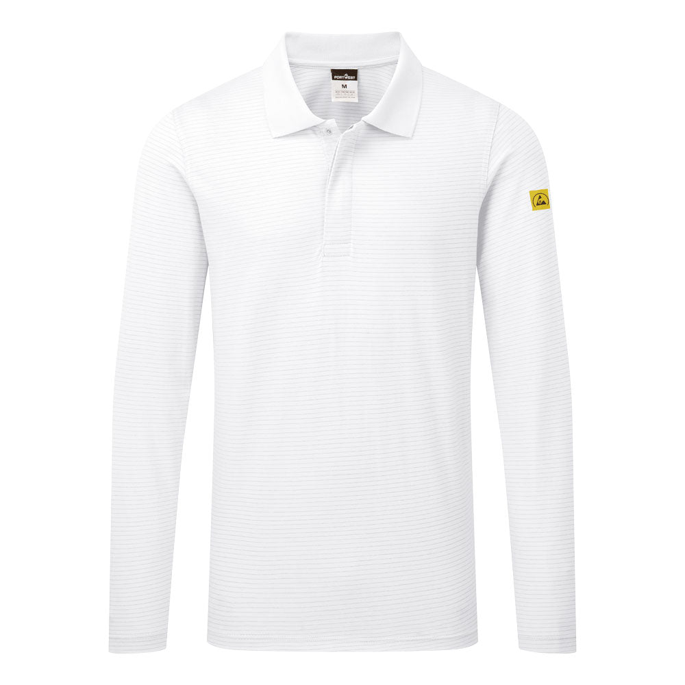Anti-Static ESD Polo Shirt L/S - White