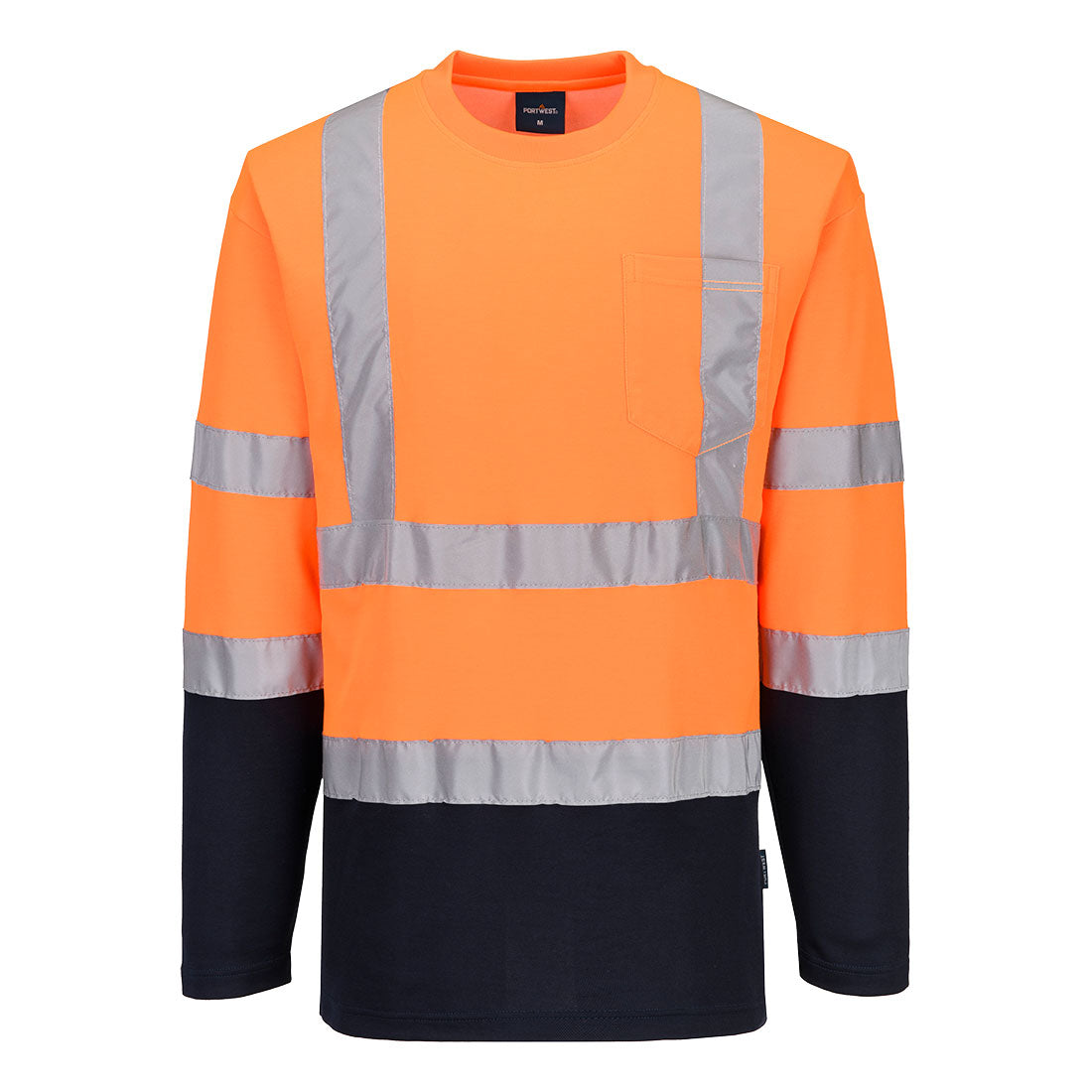 Hi-Vis Cotton Comfort Contrast T-Shirt L/S - Orange/Navy
