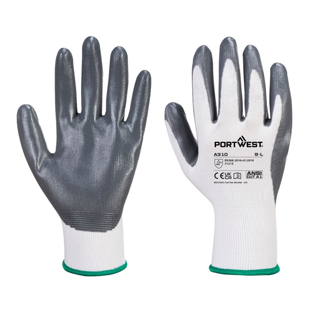 Vending Flexo Grip Glove (288 Pairs) - White/Grey