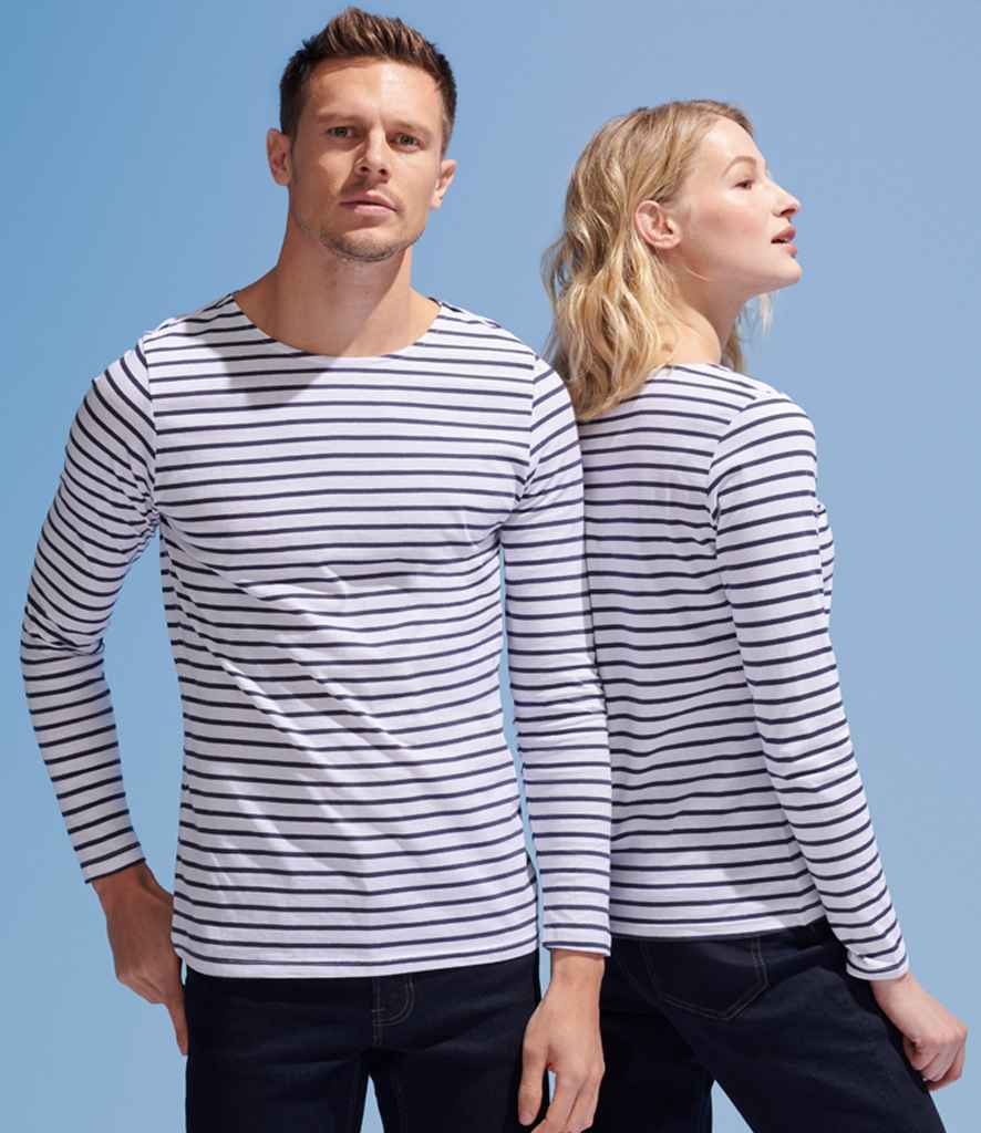 SOL'S Marine Long Sleeve Striped T-Shirt - White/Navy