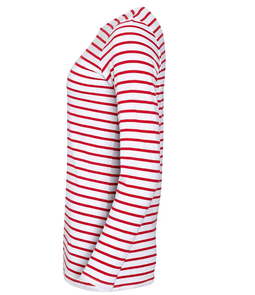 SOL'S Ladies Marine Long Sleeve Striped T-Shirt - White/Red