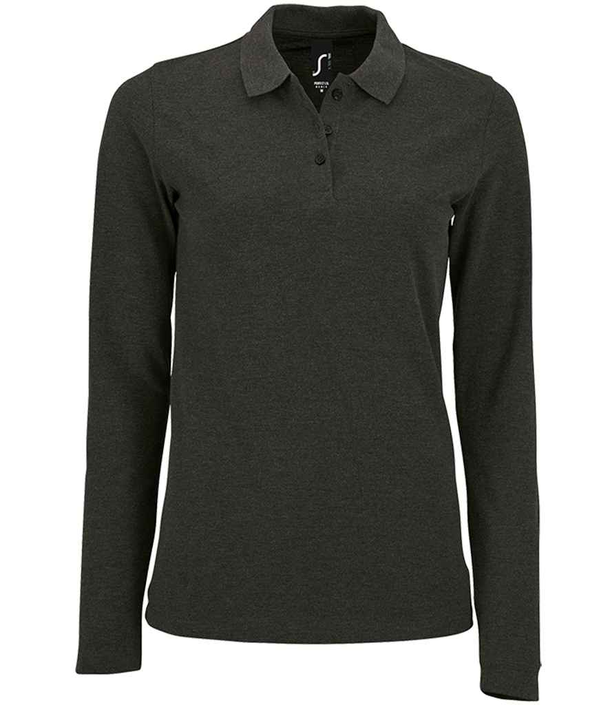 SOL'S Ladies Perfect Long Sleeve Piqué Polo Shirt - Charcoal Marl