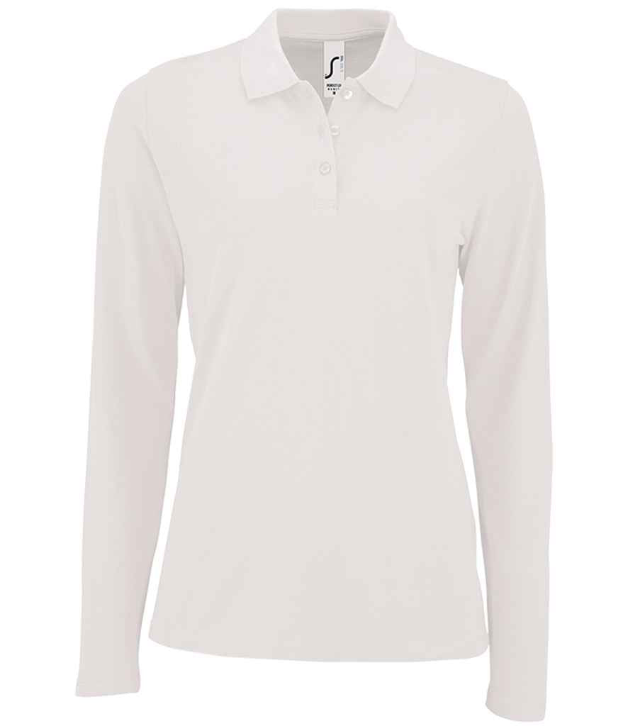 SOL'S Ladies Perfect Long Sleeve Piqué Polo Shirt - White