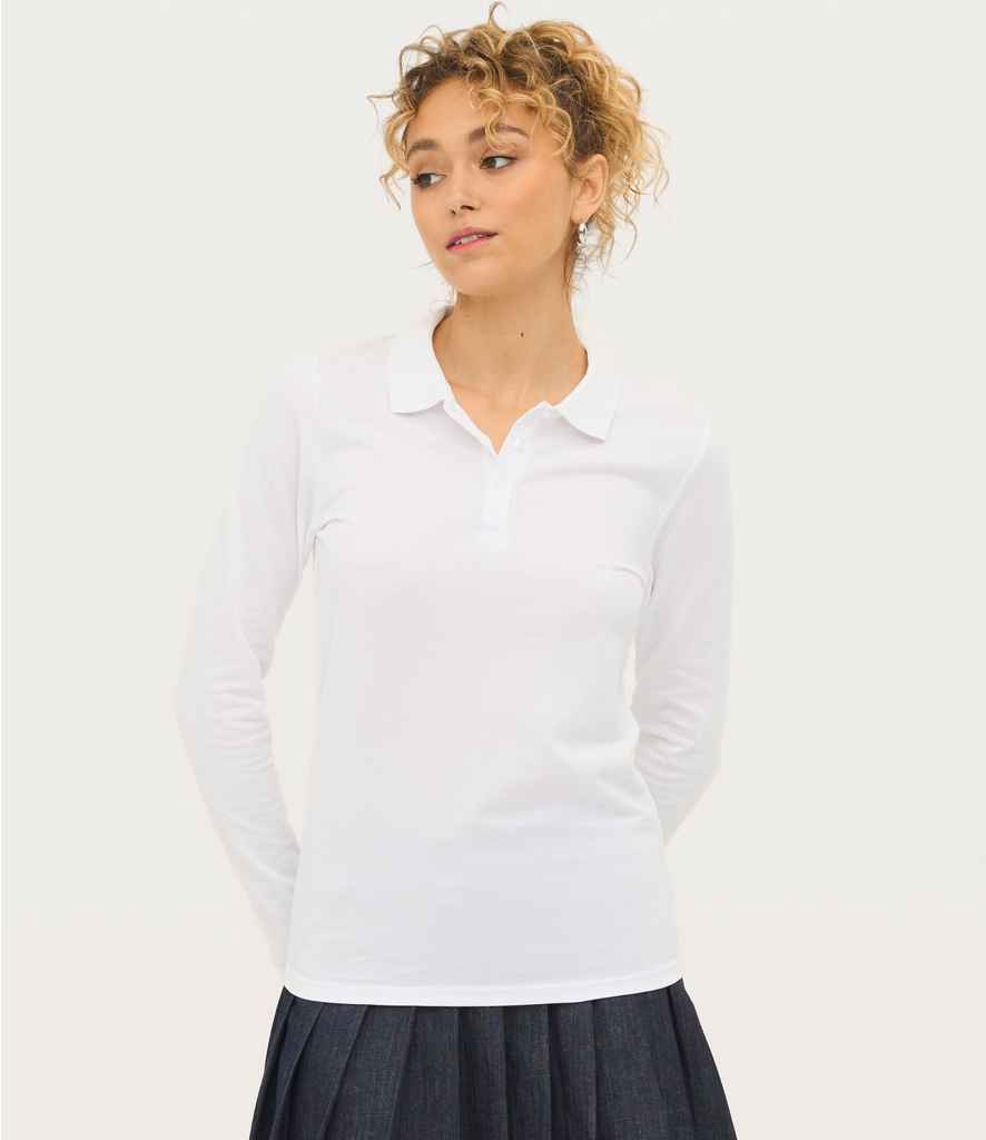 SOL'S Ladies Perfect Long Sleeve Piqué Polo Shirt - White
