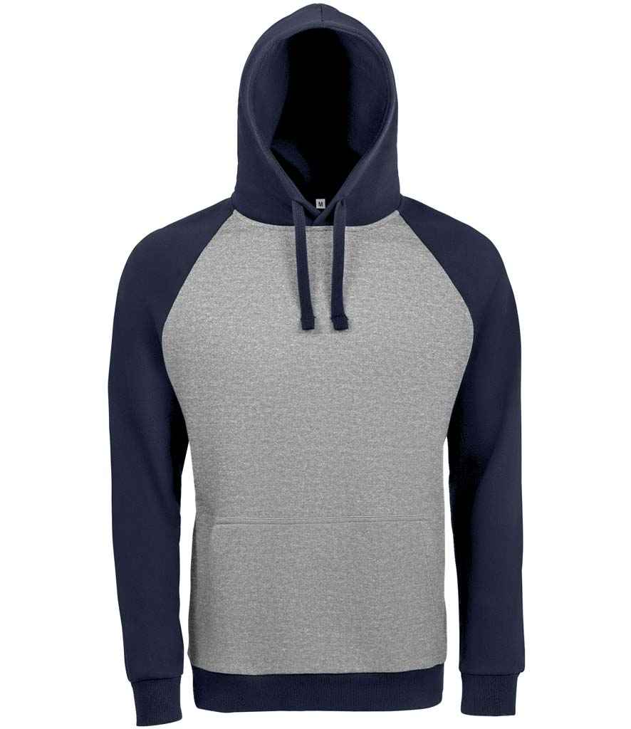 SOL'S Unisex Seattle Contrast Raglan Hoodie - Grey Marl/French Navy