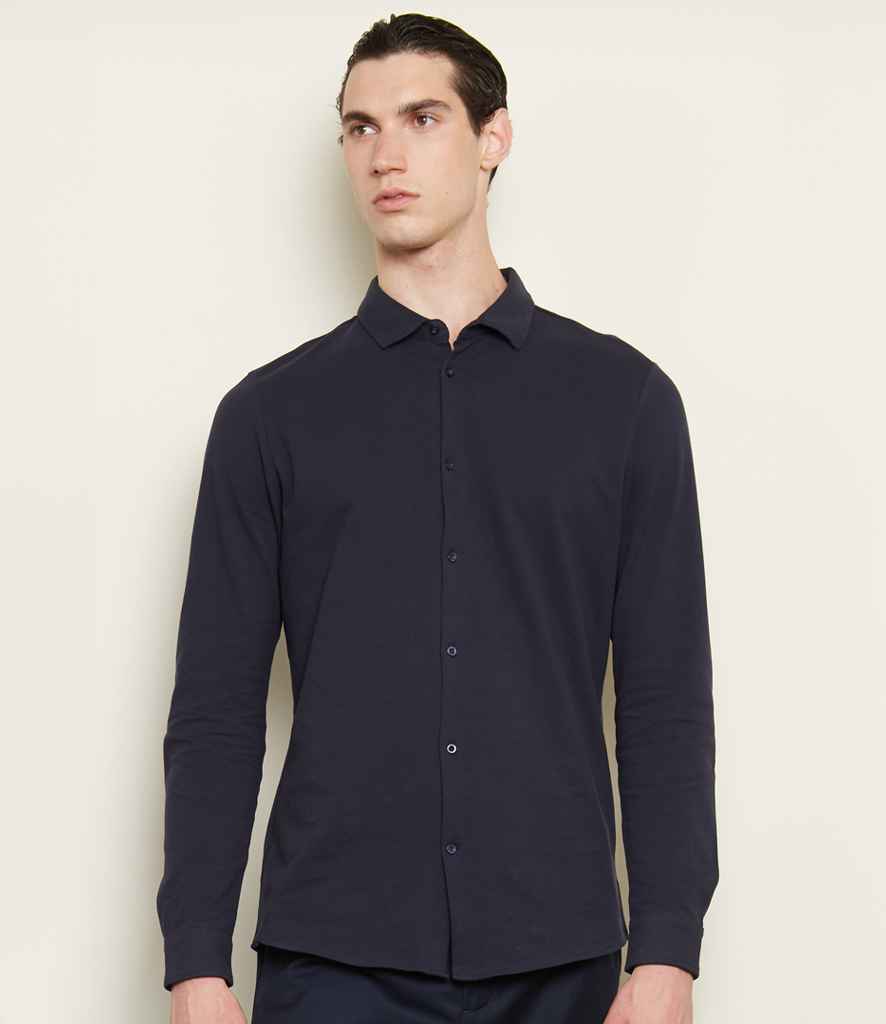 NEOBLU Basile Organic Cotton Long Sleeve Piqué Shirt - Night Blue