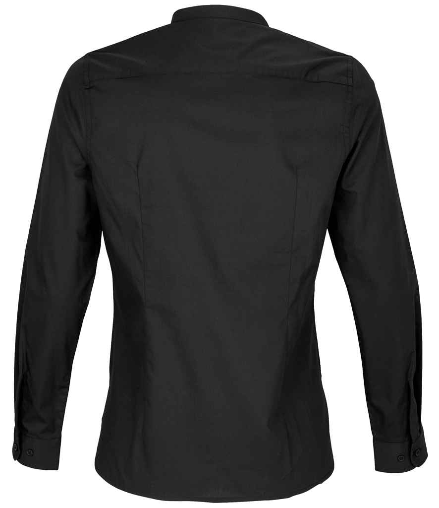 NEOBLU Ladies Bart Mao Collar Long Sleeve Poplin Shirt - Deep Black