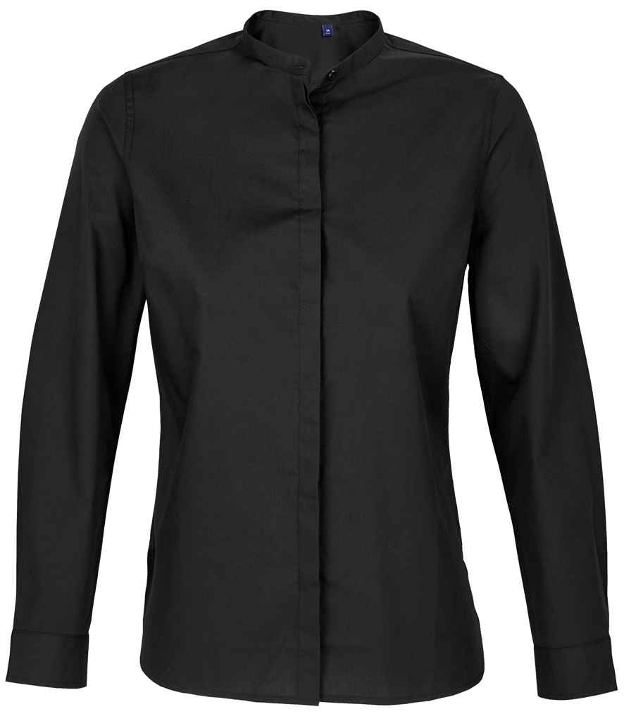 NEOBLU Ladies Bart Mao Collar Long Sleeve Poplin Shirt - Deep Black