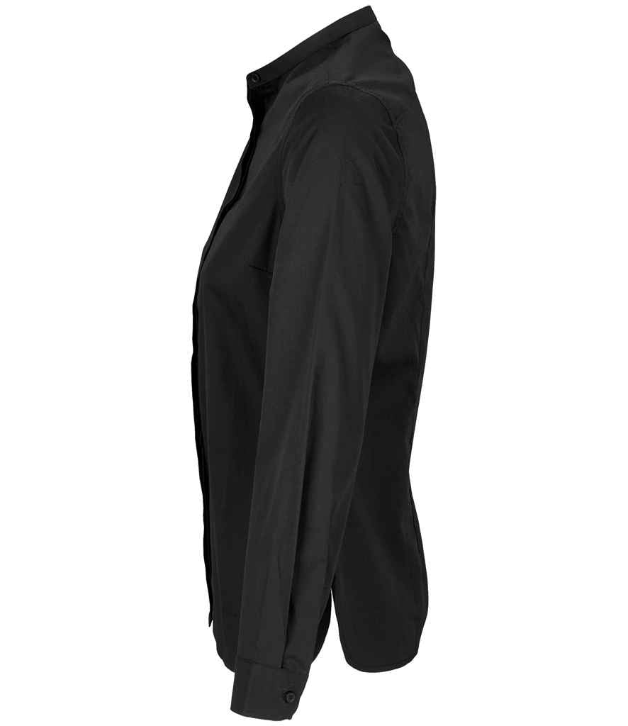 NEOBLU Ladies Bart Mao Collar Long Sleeve Poplin Shirt - Deep Black