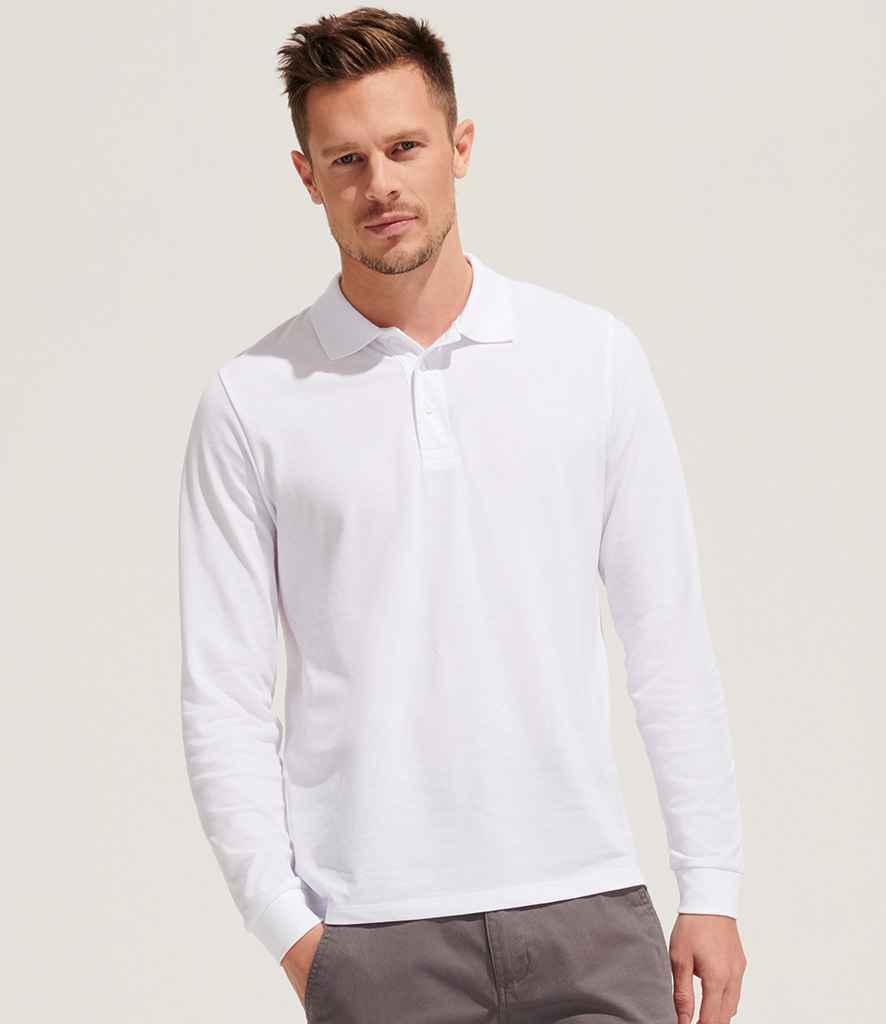 SOL'S Unisex Prime Long Sleeve Piqué Polo Shirt - White
