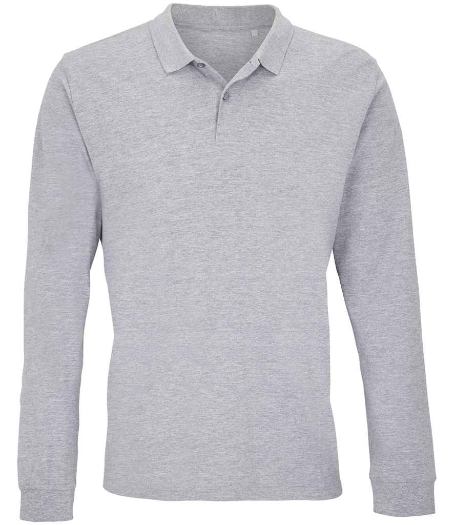 SOL'S Unisex Planet Long Sleeve Piqué Polo Shirt - Grey Marl