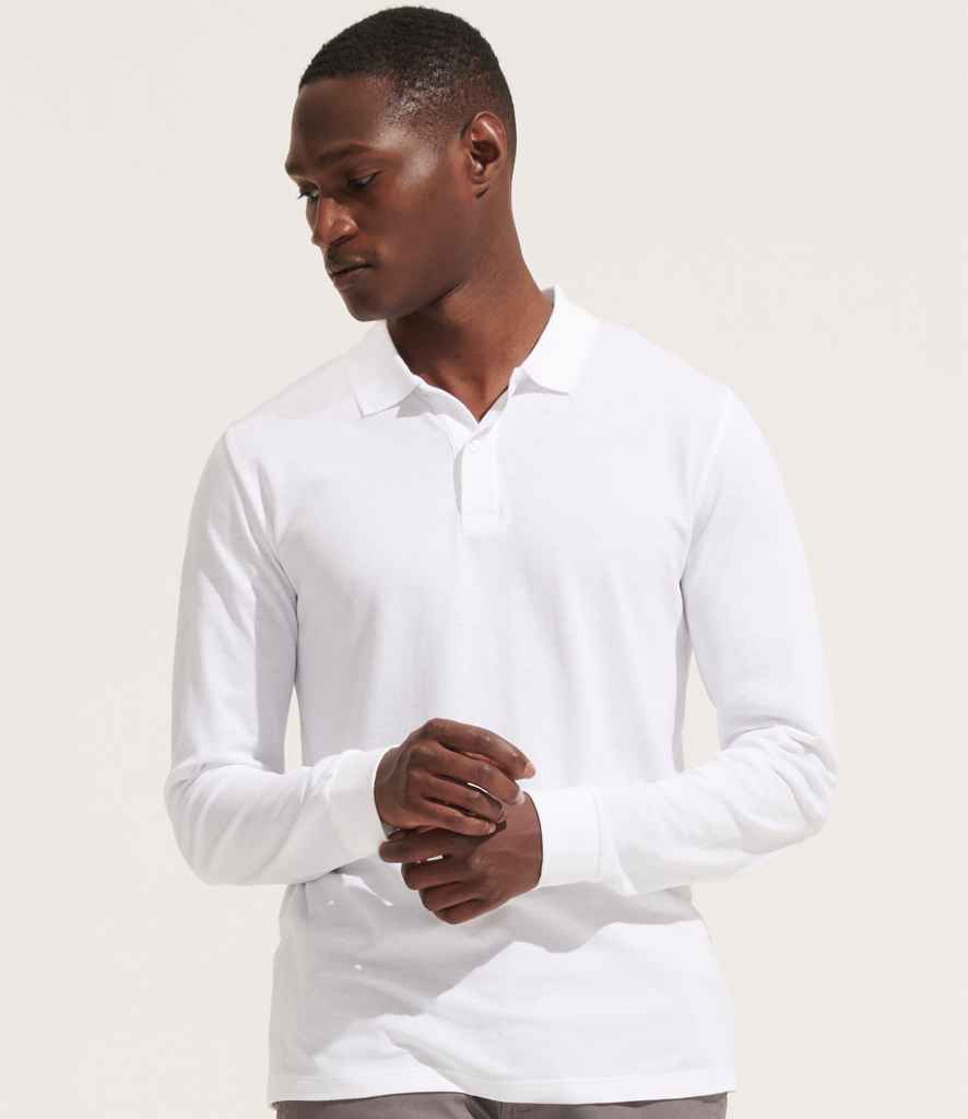 SOL'S Unisex Planet Long Sleeve Piqué Polo Shirt - White