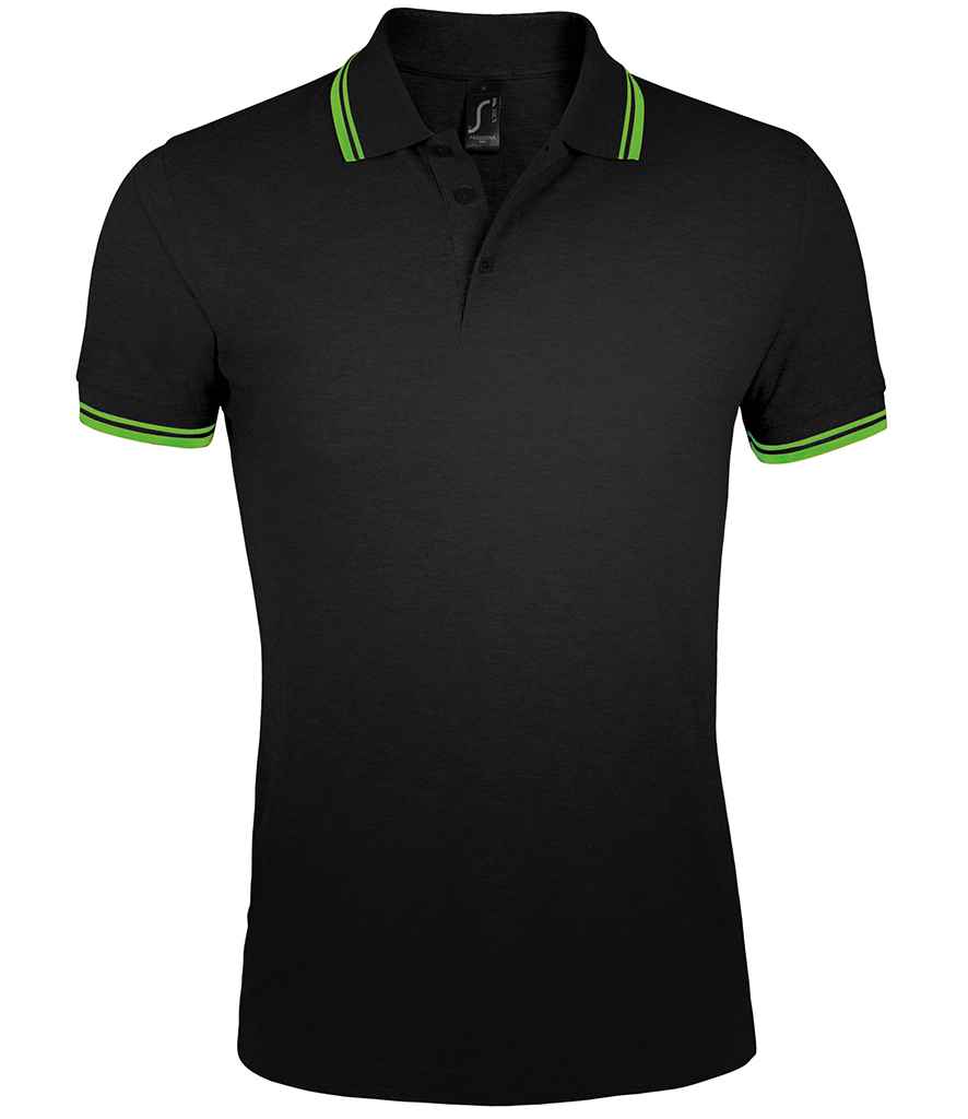 SOL'S Pasadena Tipped Cotton Piqué Polo Shirt - Black/Lime Green