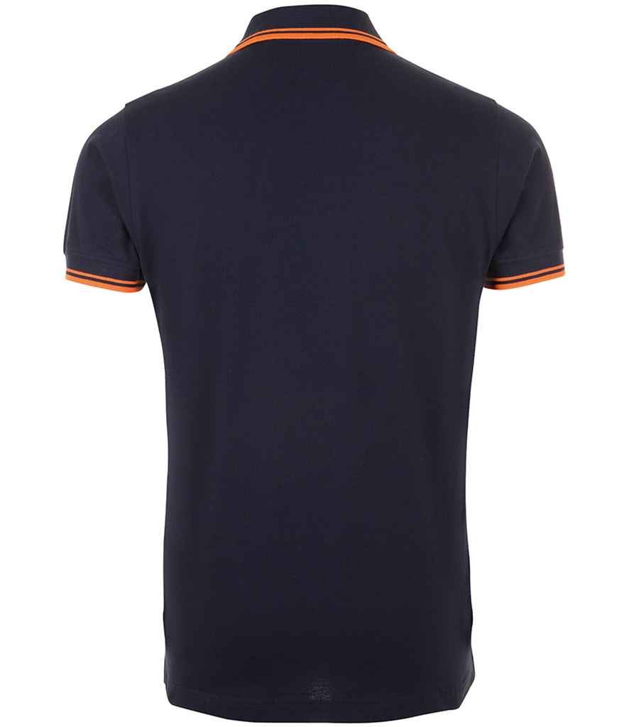 SOL'S Pasadena Tipped Cotton Piqué Polo Shirt - French Navy/Neon Orange