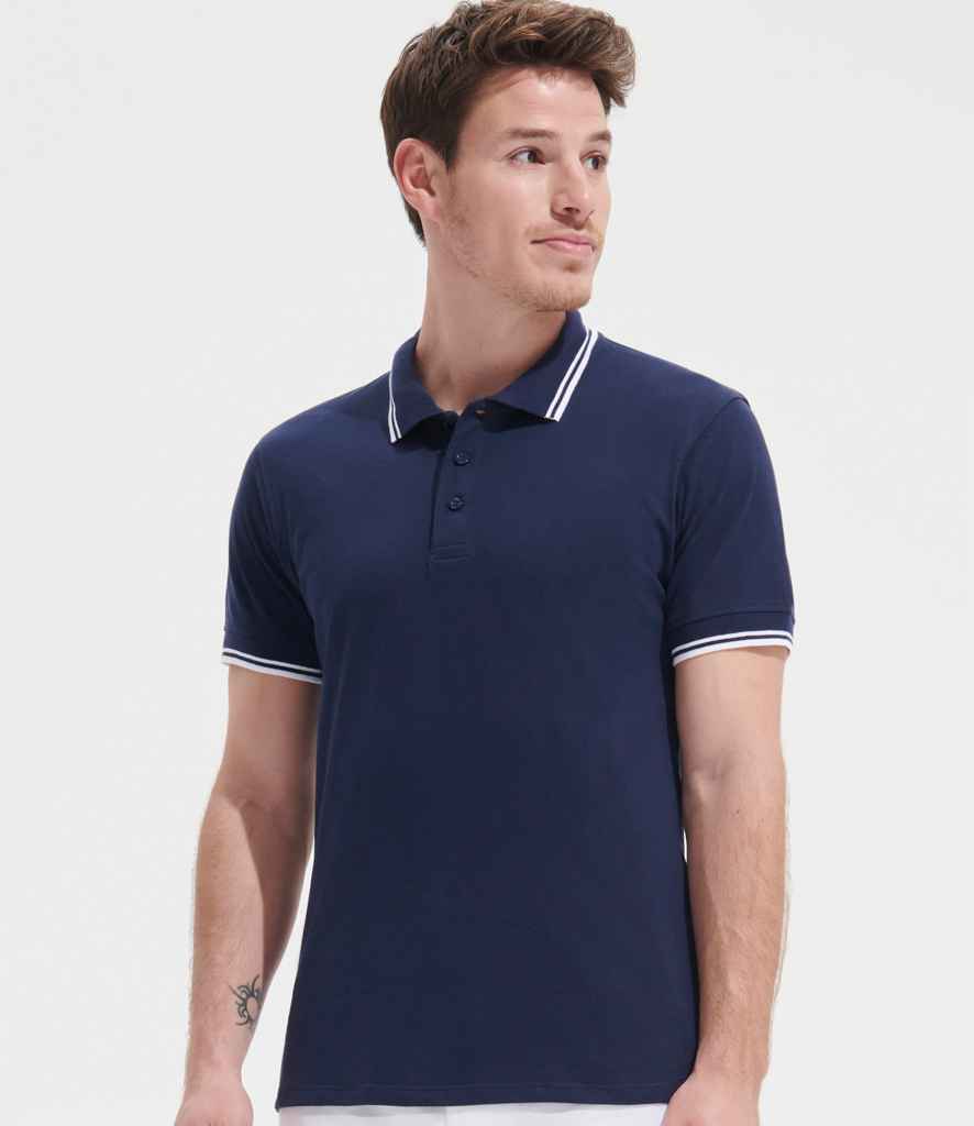 SOL'S Pasadena Tipped Cotton Piqué Polo Shirt - French Navy/White