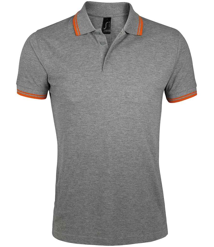 SOL'S Pasadena Tipped Cotton Piqué Polo Shirt - Grey Marl/Orange