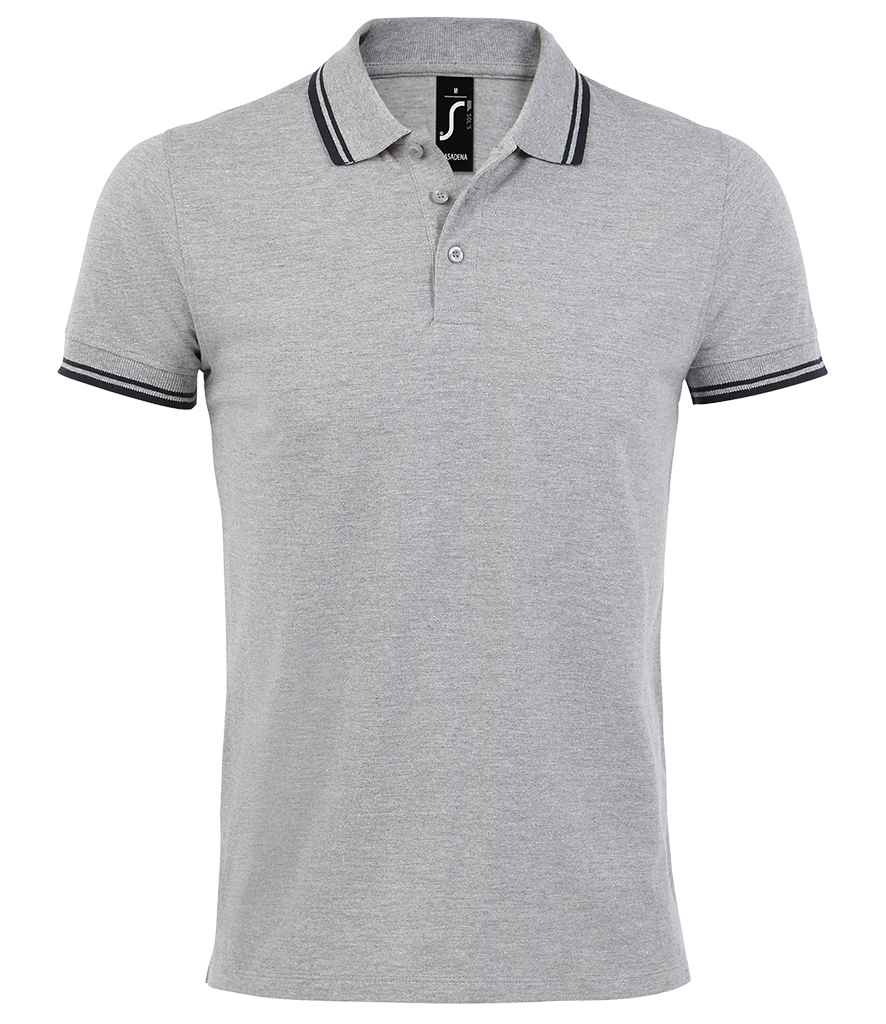 SOL'S Pasadena Tipped Cotton Piqué Polo Shirt - Heather Grey/Navy
